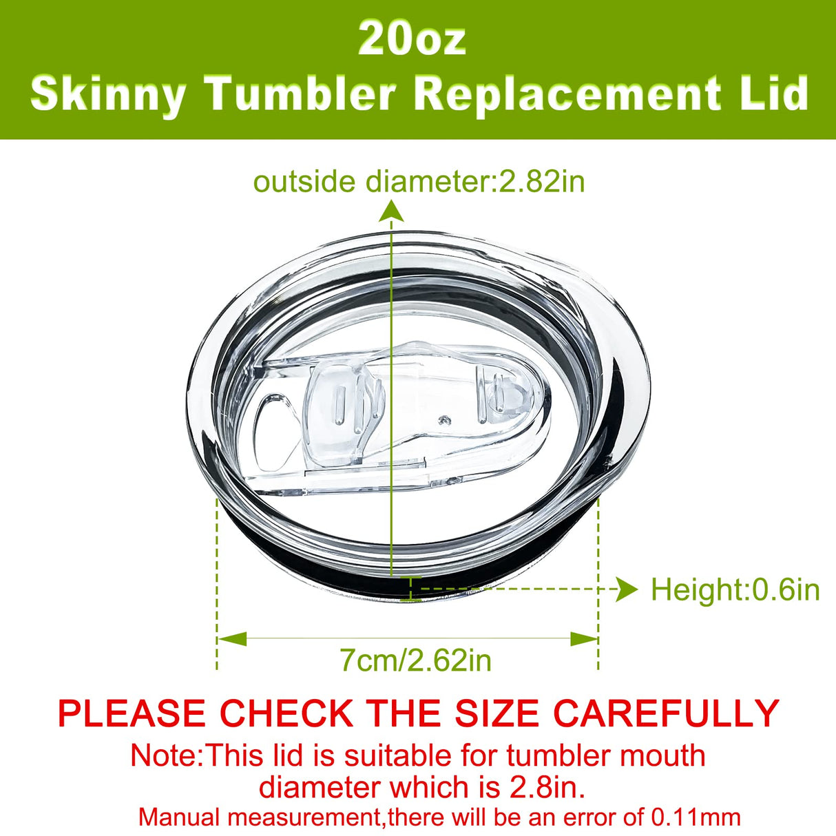 XccMe 20oz Skinny Tumbler Replacement Lids 2 Pack,Spill Proof Splash Resistant Silicone Sliding Covers,Straw Friendly, BPA Free XccMe