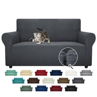 ZNSAYOTX Super Stretch Couch Cover Love Seat Sofa Covers for Living Room Dogs Pet Friendly Furniture Protector Spandex Loveseat Slipcovers with Anti Slip Foam Sticks (Dark Grey, Loveseat)