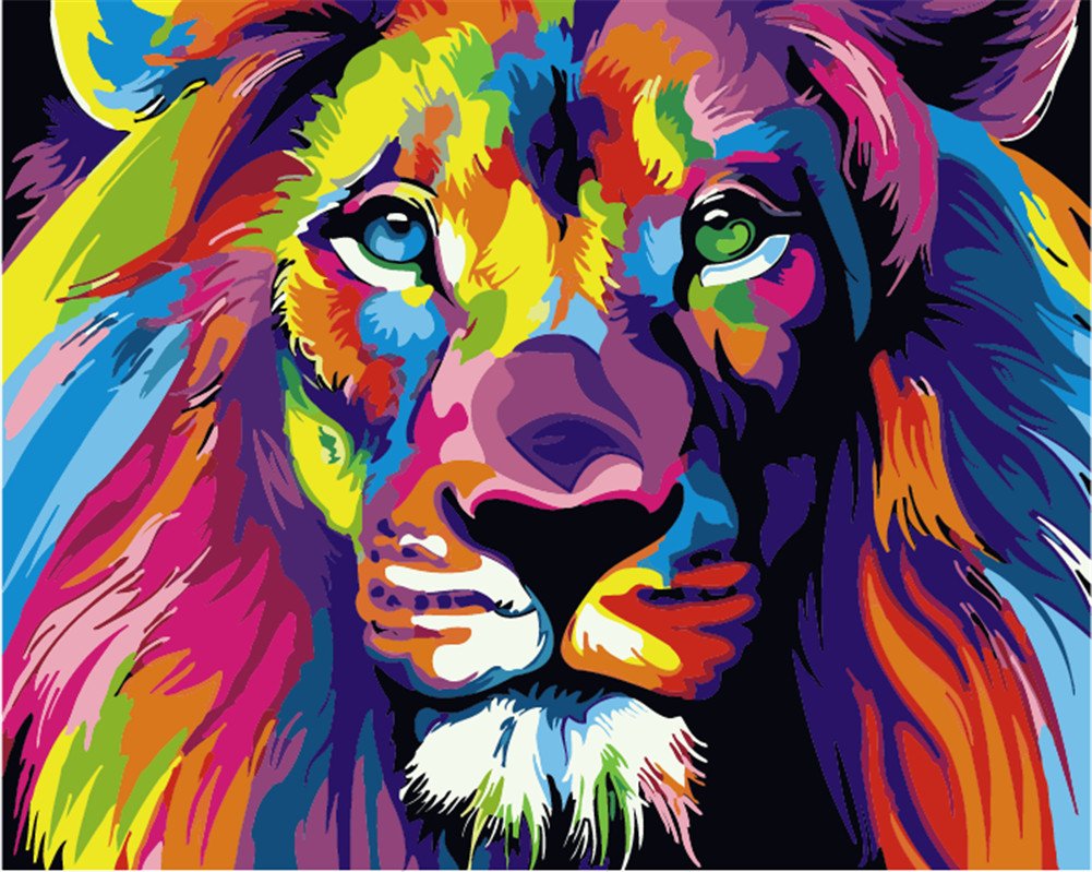 Komking Paint by Number for Adults Kids Beginner, Paint by Numbers Kits on Canvas Painting Kits for Art Crafts Gift, Colorful Lion 16x20inch Komking