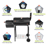 HaSteeL Charcoal Grill with Offset Smoker, Outdoor Barrel BBQ Grill, Camping Barbecue Grill for Patio Backyard Garden Party Picnic, Large 420.SQ.IN Cooking Area, 2 Screwdrivers & 6 Hooks - Black HaSteeL