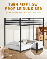 Twin Over Twin Bunk Bed - LifeSky Metal Low Profile Bunkbed with Side Ladder Black LIFE SKY