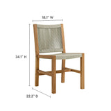 Modway Vienna Outdoor Patio Teak and Rope Armless Dining Chair Set of 2 in Natural Natural – Woven Rope Side Chairs – Teak Outdoor Dining Chairs – Weather-Resistant Deck Chairs Modway
