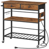 HOOBRO Kitchen Island with Storage, Rolling Island Cart for Kitchen with 2 Drawers & Outlet, 3 Tier Coffee Station and Microwave Stand, Kitchen Island Table for Home, Rustic Brown and Black BF08UZD01 HOOBRO