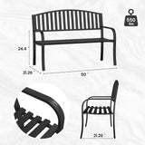 GUINGFUN 50" Outdoor Bench, Heavy-Duty Metal Frame Graden Bench, Weatherproof Patio Park Bench for Front Porch, Park, Yard, Patio GUINGFUN