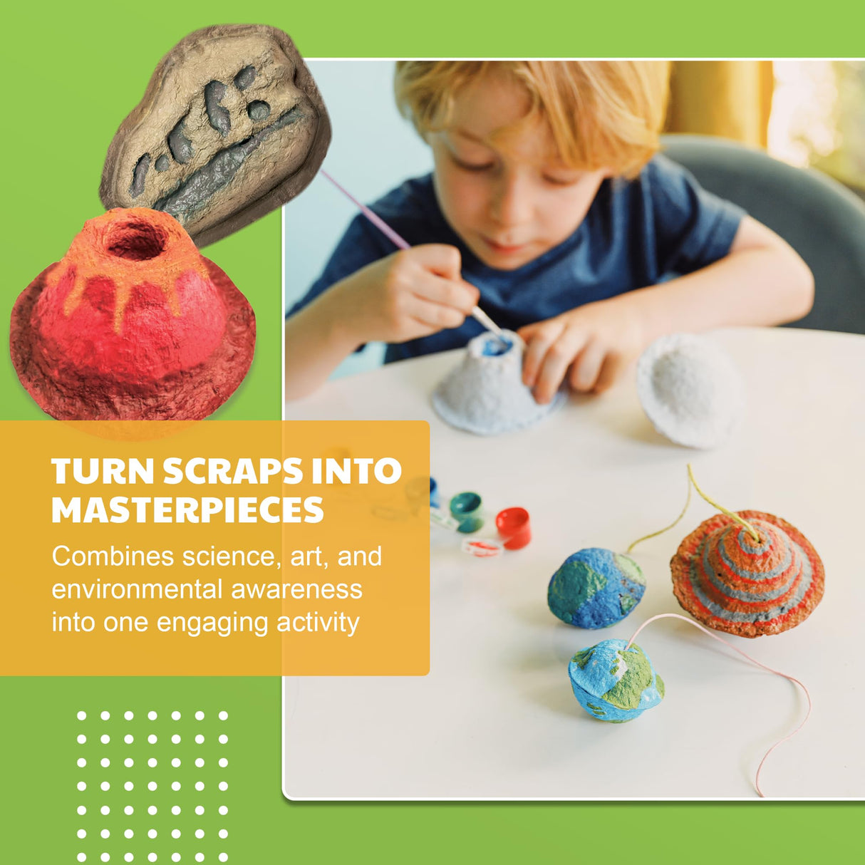 4M Green Science - Paper Making Kit - Recycle and Create Your Own - Paper Making Screen - Green DIY Craft Stem Toys Kit for Kids - Includes Molds, Paints, and Glow-in-The-Dark Features 4M