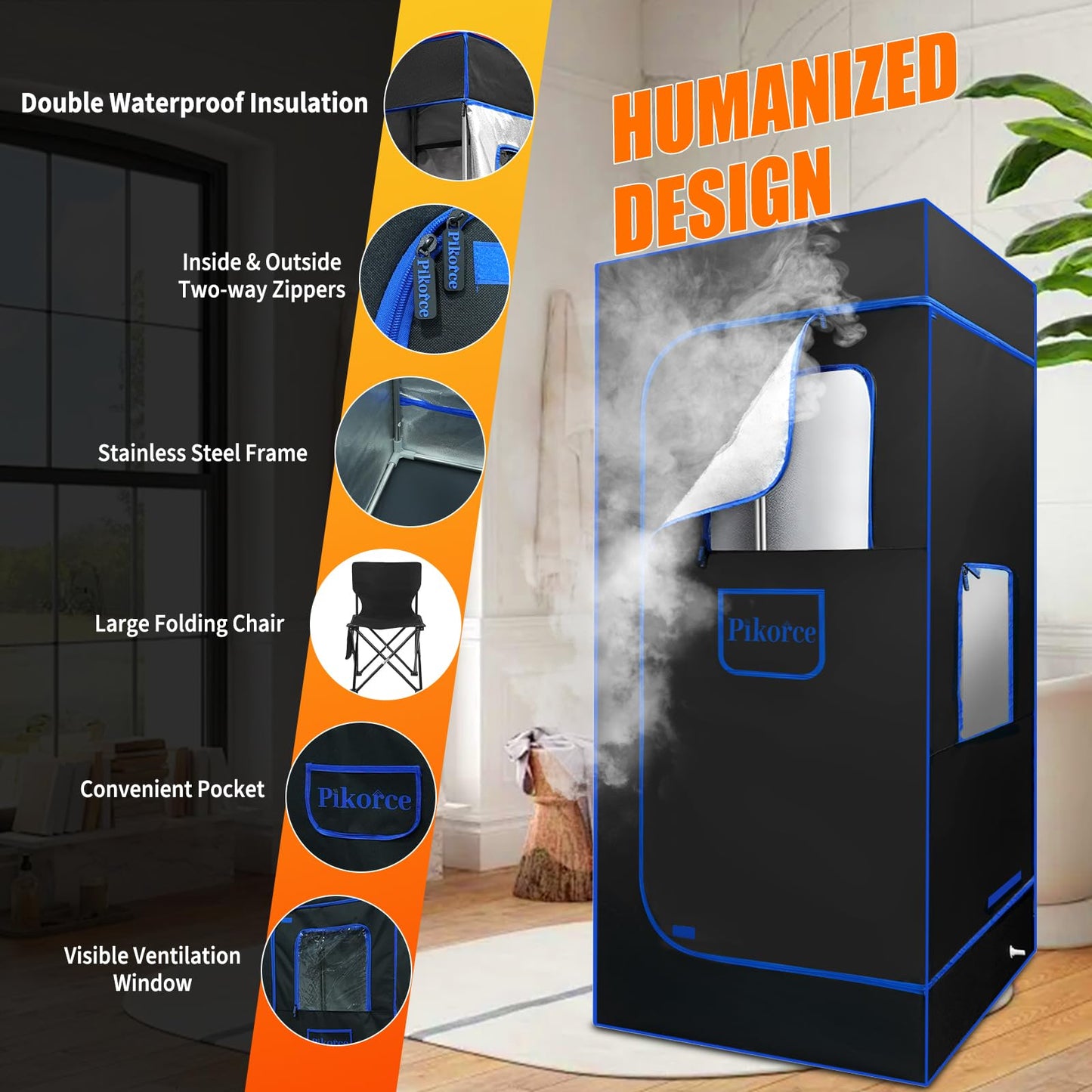 Portable Steam Sauna Box, Personal Home Spa Room, Sauna Sweat Tent for Boost Health and Recovery, with 3L & 1500W Steamer, Large Chair, 9 Level Remote Control, Non-Slip Mat