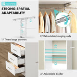 PatioPerk Closet System with Drawers, 8FT Walk in Closets Organizer with 3 Shelving Towers, 96" Wooden Storage Systems with Hanging Pods, Built-in Garment Rack for Bedroom PatioPerk