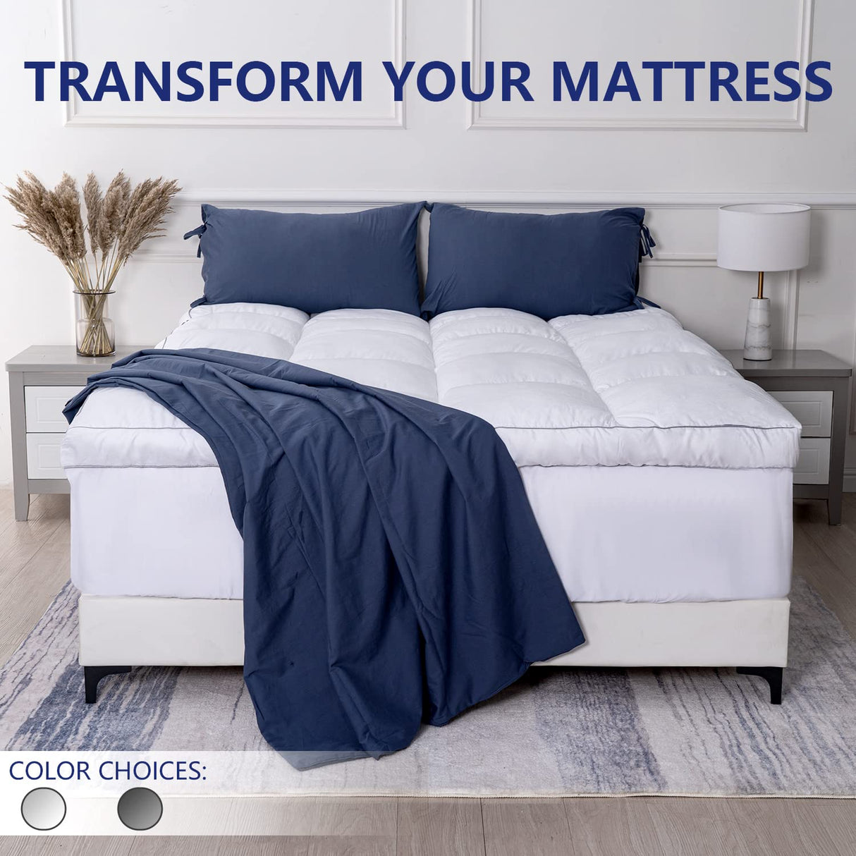 Marine Moon King Mattress Topper, Cooling Pillow Top, Hotel Quality Down Alternative Pillow Topper Cover, Plush Thick Bed Toppers for Back Pain with Deep Pocket Marine Moon