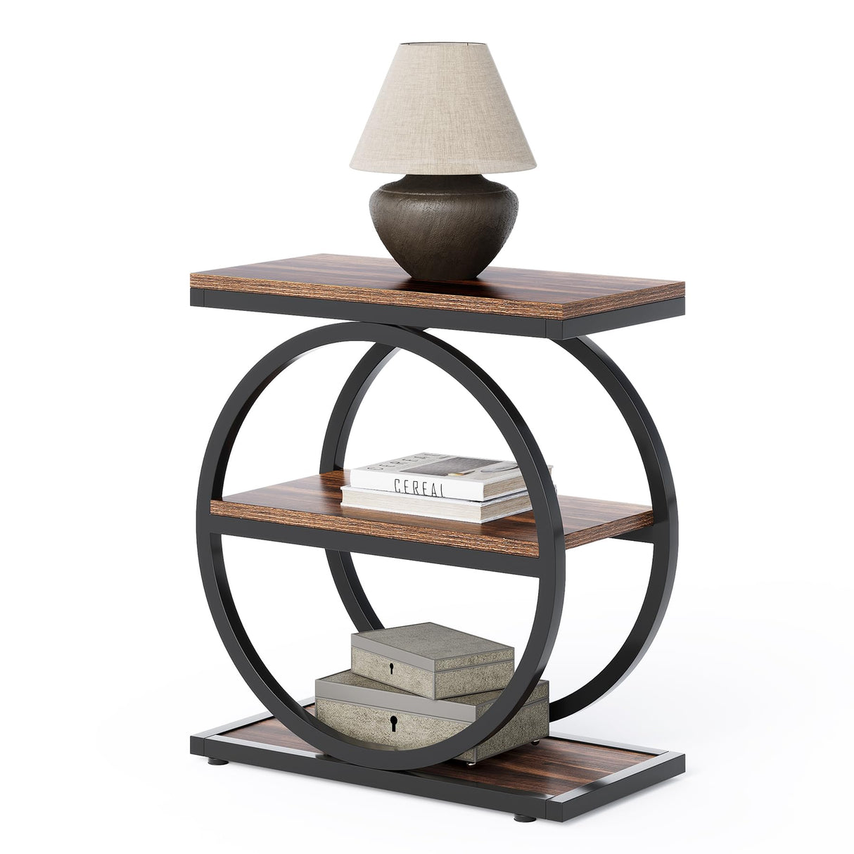 LITTLE TREE End Table, 3-Tier Side Table, Slim Sofa Side Table for Living Room, Tall Bedside Table Nightstand for Bedroom, Rustic Brown and Black LITTLE TREE