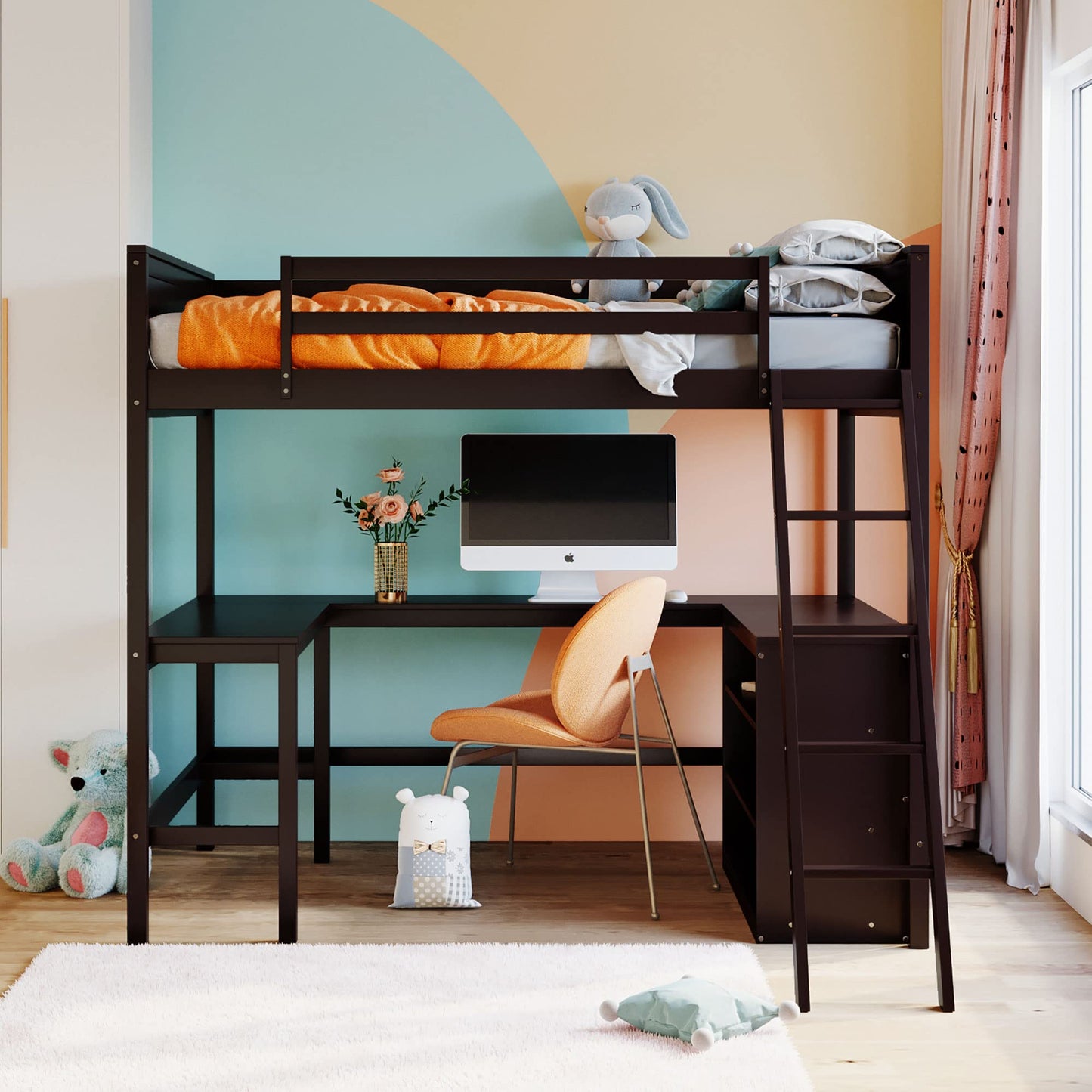 Espresso Wooden Full Size Loft Bed with Integrated Desk and Storage by Harper & Bright Designs - WoodArtSupply