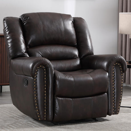 CANMOV Leather Recliner Chair, Classic and Traditional Manual Recliner Chair with Comfortable Arms and Back Single Sofa for Living Room, Dark Brown CANMOV