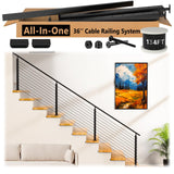 Zylorix 8ft-12ft Complete Set 36" Cable Railing System 33° Drilled, Black T304 Stainless Steel Angle Cable Railing Posts Kit with Adjustable Handrail Cable Rail for 25-35° Wood Concrete Stair Zylorix