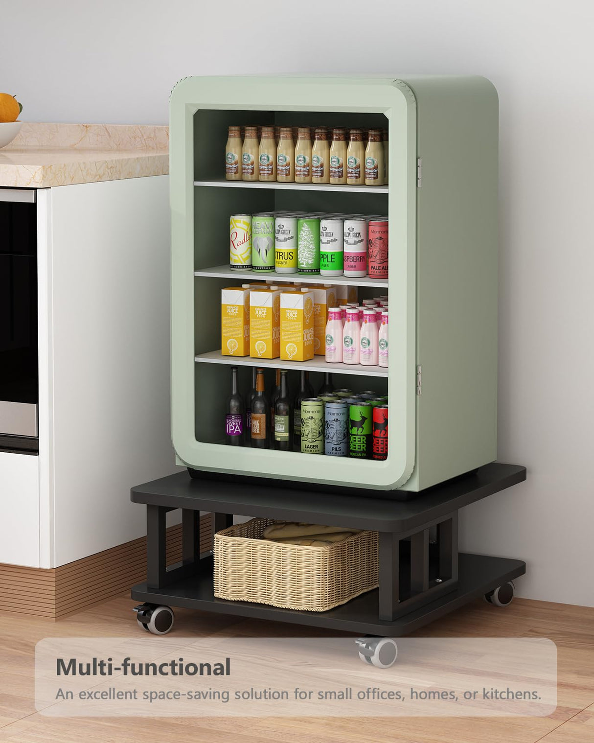 AOOSSI Mobile Printer Stand, 2-Tier Large Printer Shelf for Laser 3D Printer Office Machine with Storage, 23.6"x23.6" Wood Printer Cart Under Desk Rack with Wheels for Office Home Kitchen (Black) AOOSSI