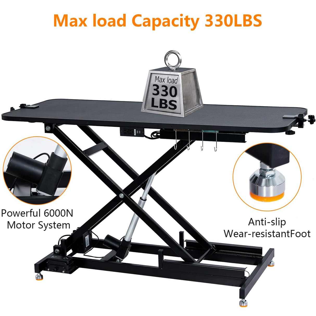 60" Electric Dog Grooming Table, Heavy Duty X-Lift Structural Hydraulic Max Load 350Lbs Professional Pet Grooming Table for Dogs & Cats with Adjustable Overhead Arm, Noose Height Range 9.4''-39.4'' PeakPursuit