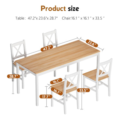 SogesPower Dining Table Set for 4, 5-Piece Wood Kitchen Dining Table Set with 4 Chairs for Kitchen Dining Room Restaurant Small Space, 47" White&Oak - WoodArtSupply