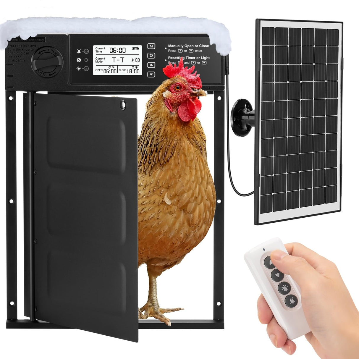 Doirdon Automatic Chicken Coop Door Solar Powered, Cold Weather Electric Chicken Door Large Size Aluminum Door with Light Sensor & Timer with Power Off Emergency Mode 14.9" H x 11" W Doirdon