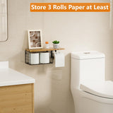 VITVITI Toilet Paper Holder with Shelf, Wall Mounted Toilet Paper Storage Basket, Wood Metal Toilet Roll and Wipes Holder for Bathroom Farmhouse (Brown) VITVITI