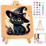 Halloween Paint by Numbers Kit for Kids with Frame - Cat Paint by Number for Kids, Halloween Kid Painting by Number Kits Age 5-8 for Home Wall Decor 8X8inch (with Wooden Easel) ajepon