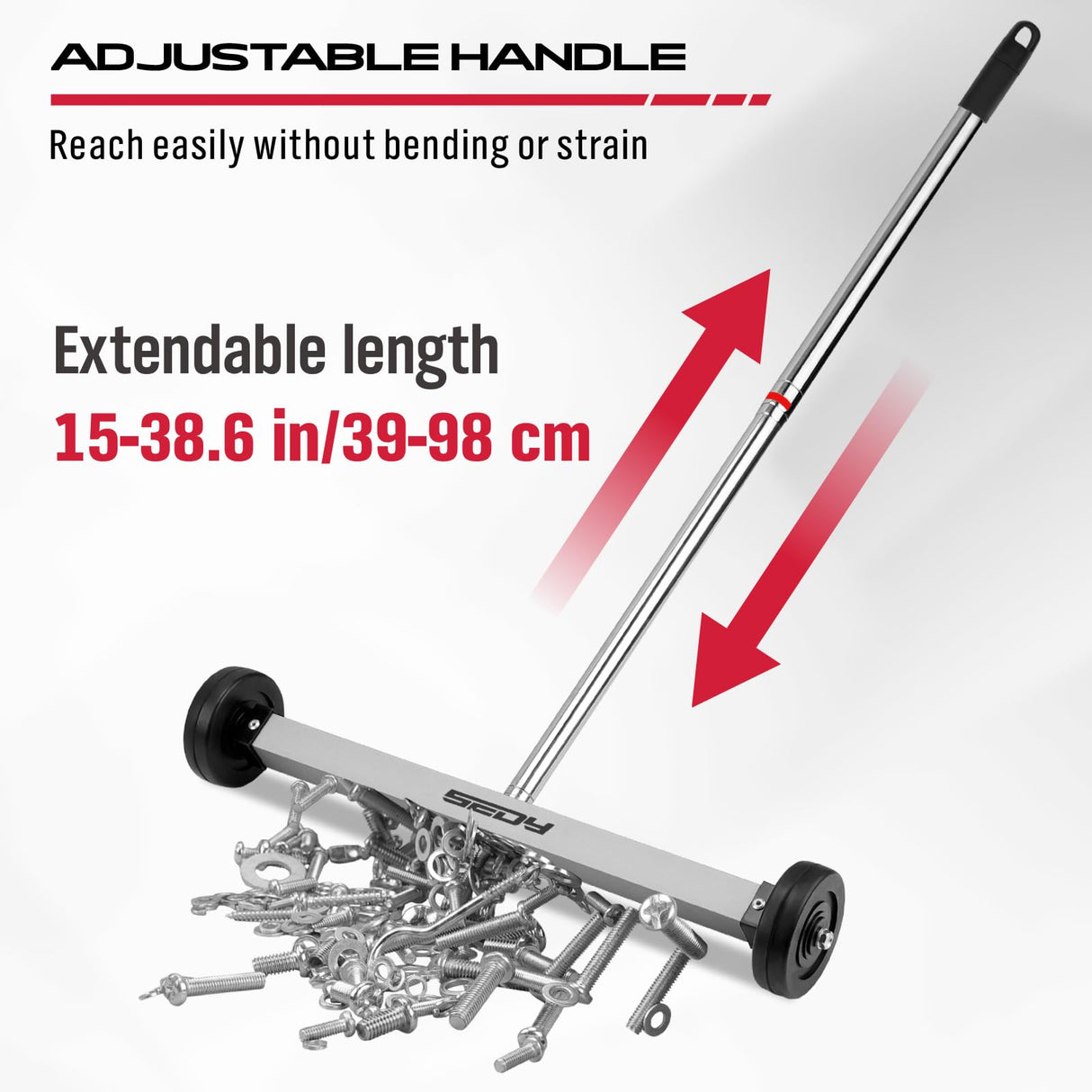 Magnet Sweeper Magnetic Nail Roller: 17-Inch Heavy Duty Magnet Nail Pickup Rolling Tool with Telescoping Adjustable Handle 8.8-Pound Capacity Ideal for Workshop Garage Yard Construction Cleanup SEDY