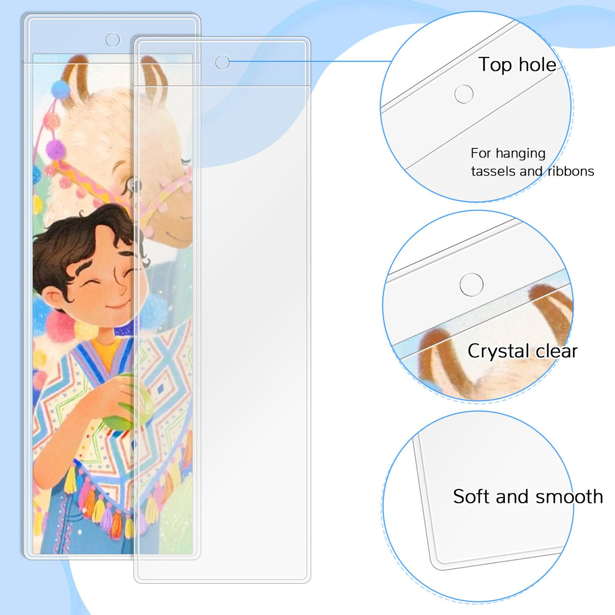 Wpxmer 100 PCS Clear Bookmark Sleeves, Blank Bookmark Holder Sleeves for School and Office Use, 6.7 x 2.3 inches Wpxmer