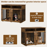 Dog Crate Furniture for 2 Dogs, 41 inch Dog Kennel Furniture with Removable Divider and Shelf Storage, Wooden Indoor Dog Crate for Large/Medium/Small Dogs, Rustic Brown, Farmhouse REVOMINCA