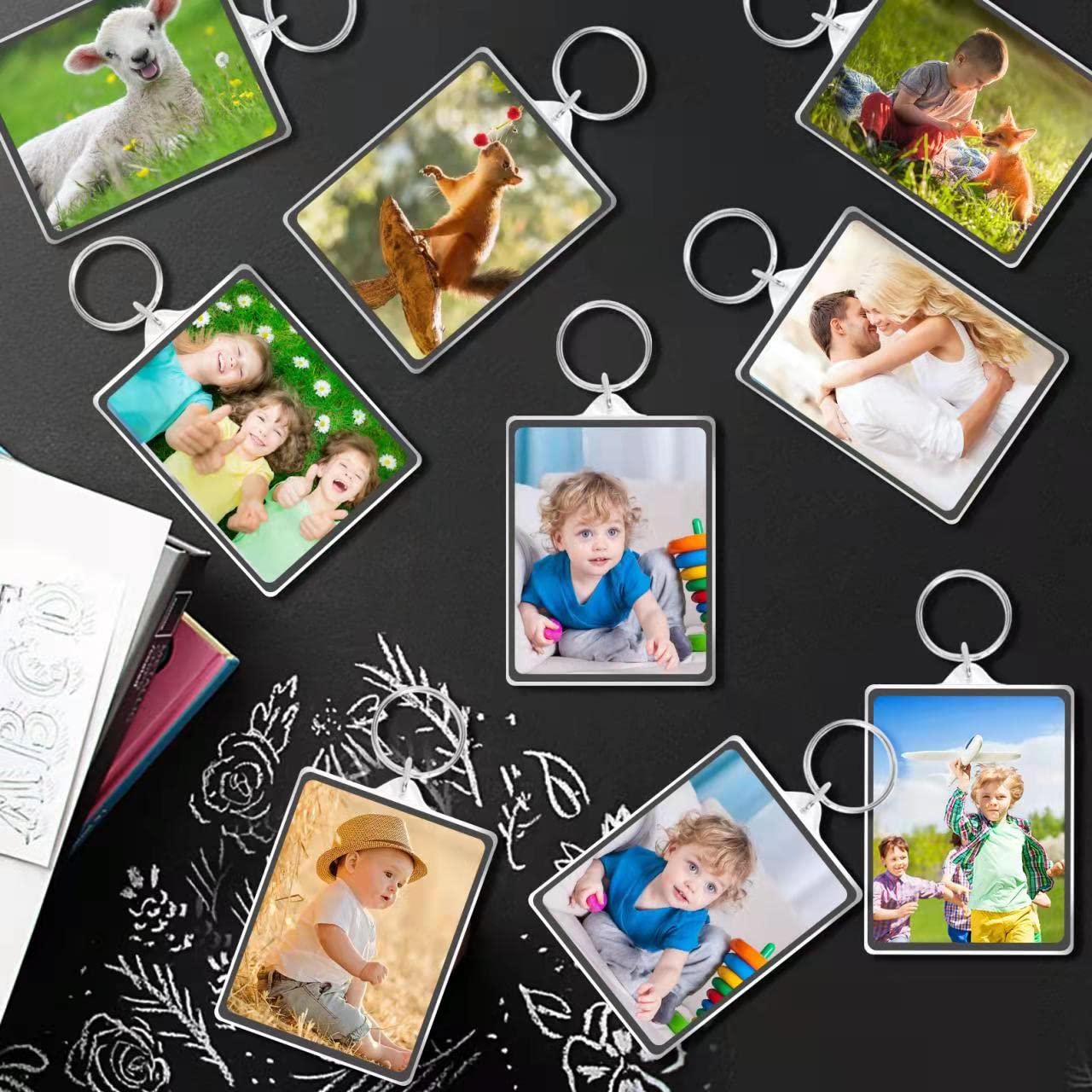 Visen 12 Pcs Acrylic Keychain Blank,Clear Rectangle Keyring Holder,Picture Keychains,Transparent Acrylic Ornaments,Custom Personalised Photo Insert Keychain,Key Rings for DIY Projects and Craf