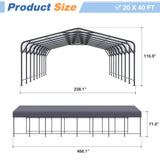 AirWire 20x40 FT Metal Carport Canopy Heavy Duty with Reinforced Base and Galvanized Steel Roof & Frame, Garage Shelter for Cars, Boats and Trucks AirWire