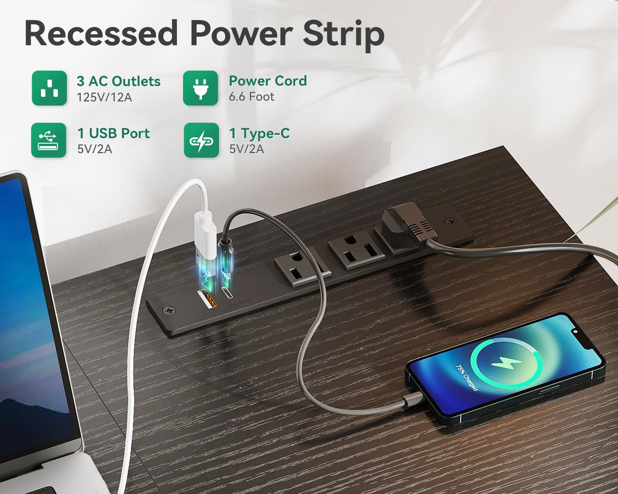 AODK 51 Inch Computer Desk with Fabric Drawers & USB Power Outlets, Reversible Home Office Desk with Storage Shelves, Work from Home, Modern Work/Writing/Study Table for Bedroom, Black AODK