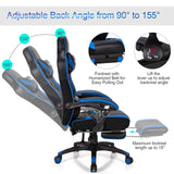 Blue Gaming Chair Ergonomic Computer Chair for Adults Teens Reclining Gamer Chair High Back Game Chair Racing Style Desk Chair with Retractable Footrest, Lumbar Support and Headrest TOMANOR