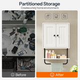 HOOBRO Bathroom Wall Cabinet, Modern Medicine Cabinet with Open and Adjustable Shelf, Over The Toilet Storage Cabinet with Towel Bar, Wall Mounted Organizer for Bathroom, Kitchen, White and Black HOOBRO