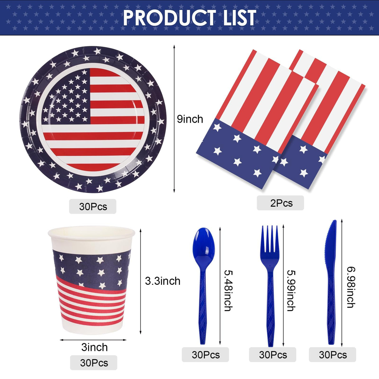 Patriotic Party Supplies,152Pcs American Flag Themed Party Set, Patriotic Party Decorations, American Flag Tablecloths,4th of July Plates Cups, Red White and Blue Decor for Outside, Picnic, Memorial Childom