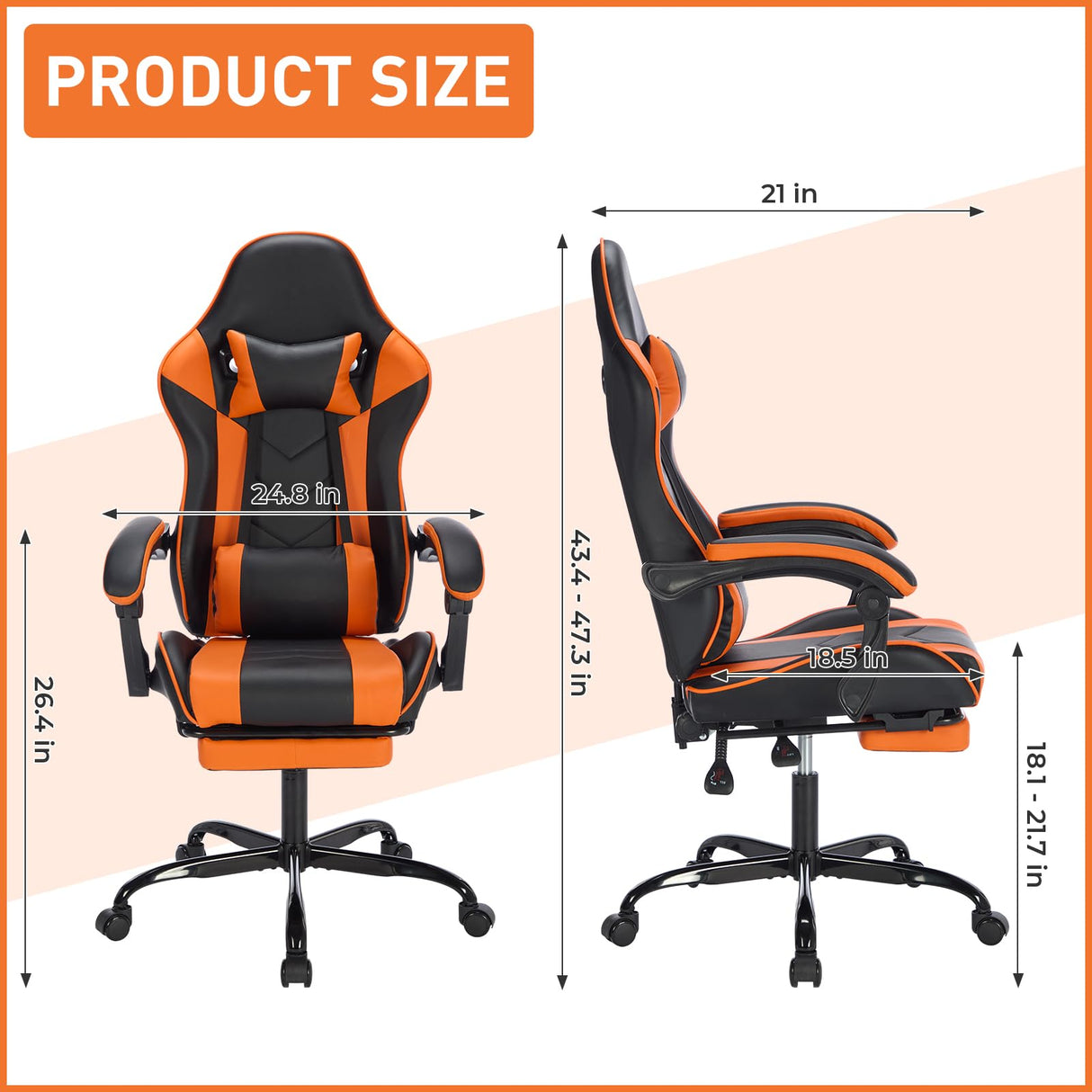 Gaming Chair with Footrest and Massage Lumbar Support, Ergonomic Computer Chair Height Adjustable with Swivel Seat and Headrest, Video Game Chair Swivel Computer Recliner for Adults NIONIK