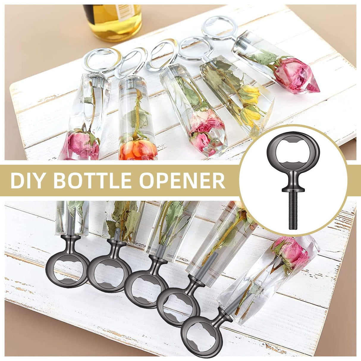 Yugada Metal Bottle Opener Kit, 20 Pcs Blank Stainless Steel Inserts, DIY Beer Opener Hardware DIY Craft Handmade Wood Turning Kits, Flat Black Inserts Yugada