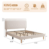 viplov King Size Boucle Bed Frame, Upholstered Platform Bed Frame with Adjustable Headboard, Anti-Collision Soft Rounded Corners, No Box Spring Needed, Easy Assembly, Noise Free, White viplov