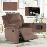 CANMOV Manual Recliner Chair, Soft Fabric Overstuffed Recliner Single Sofa Chair for Living Room Bedroom, Heavy Duty and Safety Reclining Mechanism, Light Brown CANMOV
