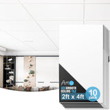 Art3d 10-Pack Smooth Drop Ceiling Tile 2ft x 4ft - Fire-Rated, Waterproof, Reusable - Premium PVC, No Sag and Breakage - Cover 80 Sq. Ft, White Art3d