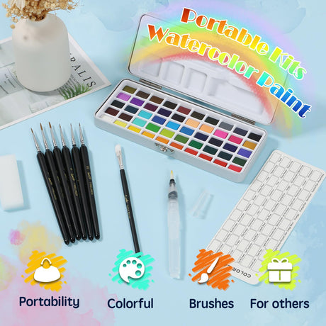 Watercolor Paint Set Portable Travel Watercolor Set with Paint Brushes and Accessories Convenient Water Colors Paint Adult Multifunctional Watercolor for Beginners Professionals YMKWZ