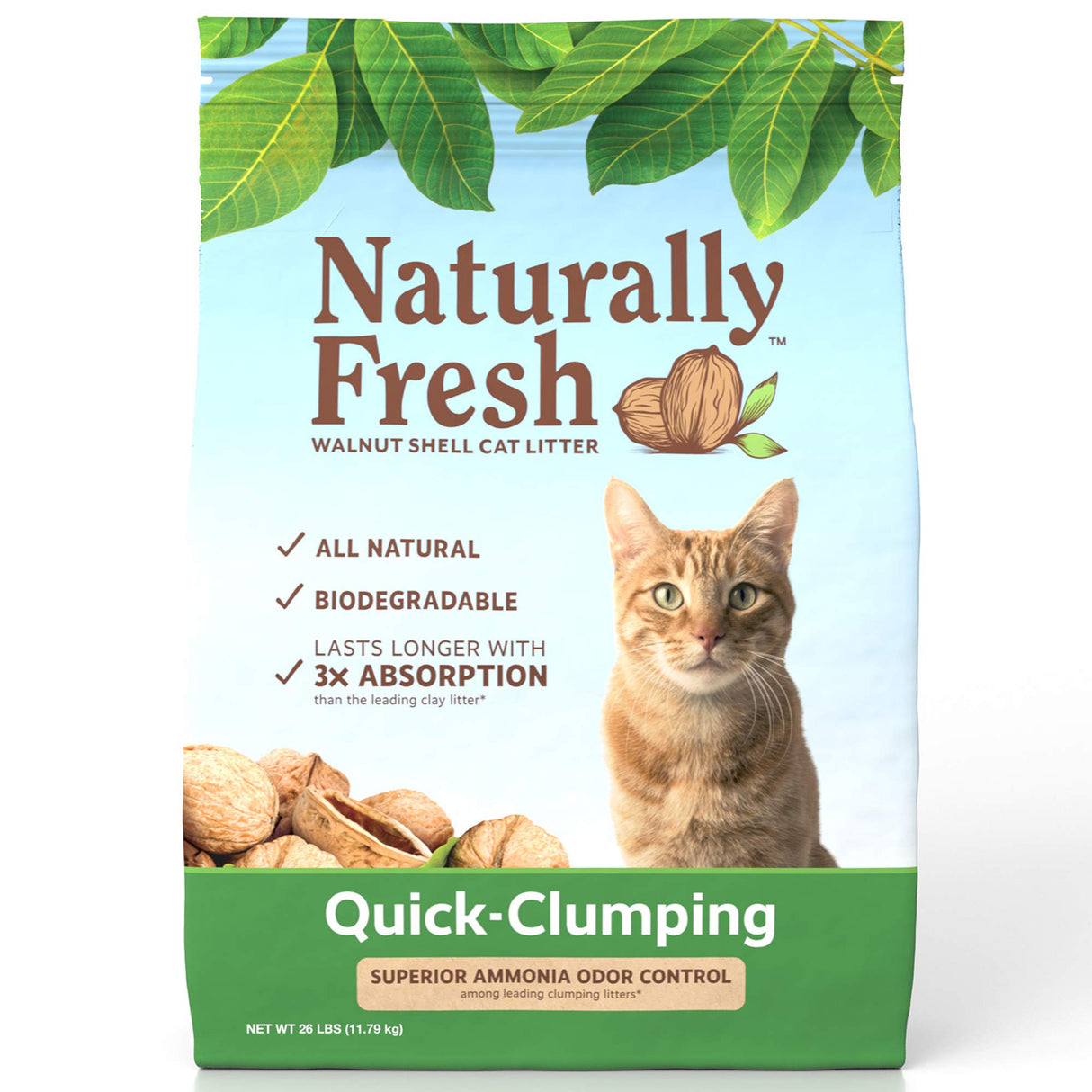Naturally Fresh Cat Litter Made From Walnut Shells, 1-2 Cats, Unscented, Upcycled, Easy Scooping, Sustainable, 26 Lbs Naturally Fresh