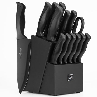 Knife Set, HUNTER.DUAL 15 Pcs Kitchen Knife Set with Block Self Sharpening, Dishwasher Safe, Anti-slip Handle, Black