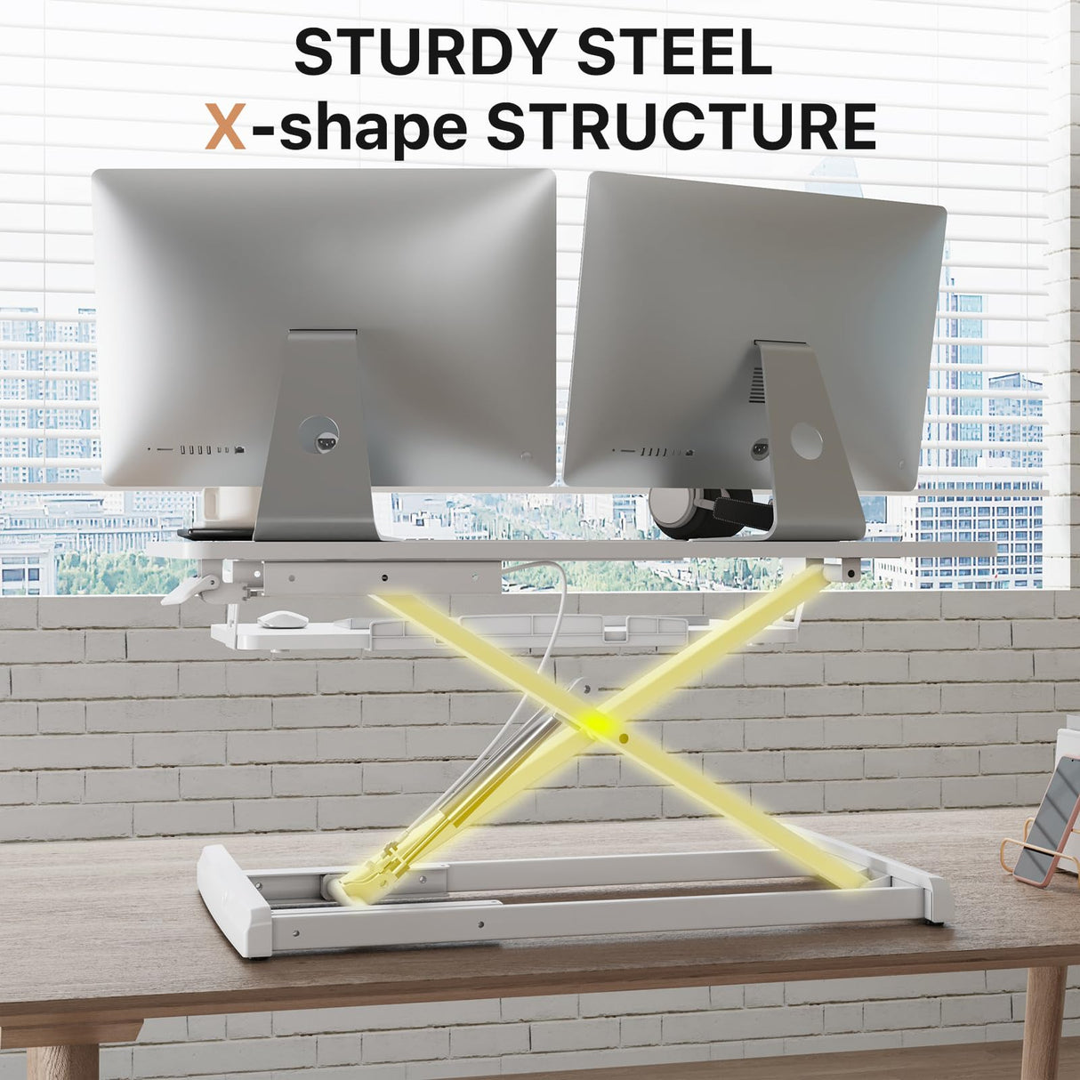 JOY worker Standing Desk Converter, 32" Wide Height Adjustable Sit Stand Up Desk Riser with Keyboard Tray, Desktop Workstation Riser for Home Office Computer Laptop, Particle Board, White JOY worker