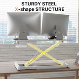 JOY worker Standing Desk Converter, 32" Wide Height Adjustable Sit Stand Up Desk Riser with Keyboard Tray, Desktop Workstation Riser for Home Office Computer Laptop, Particle Board, White JOY worker