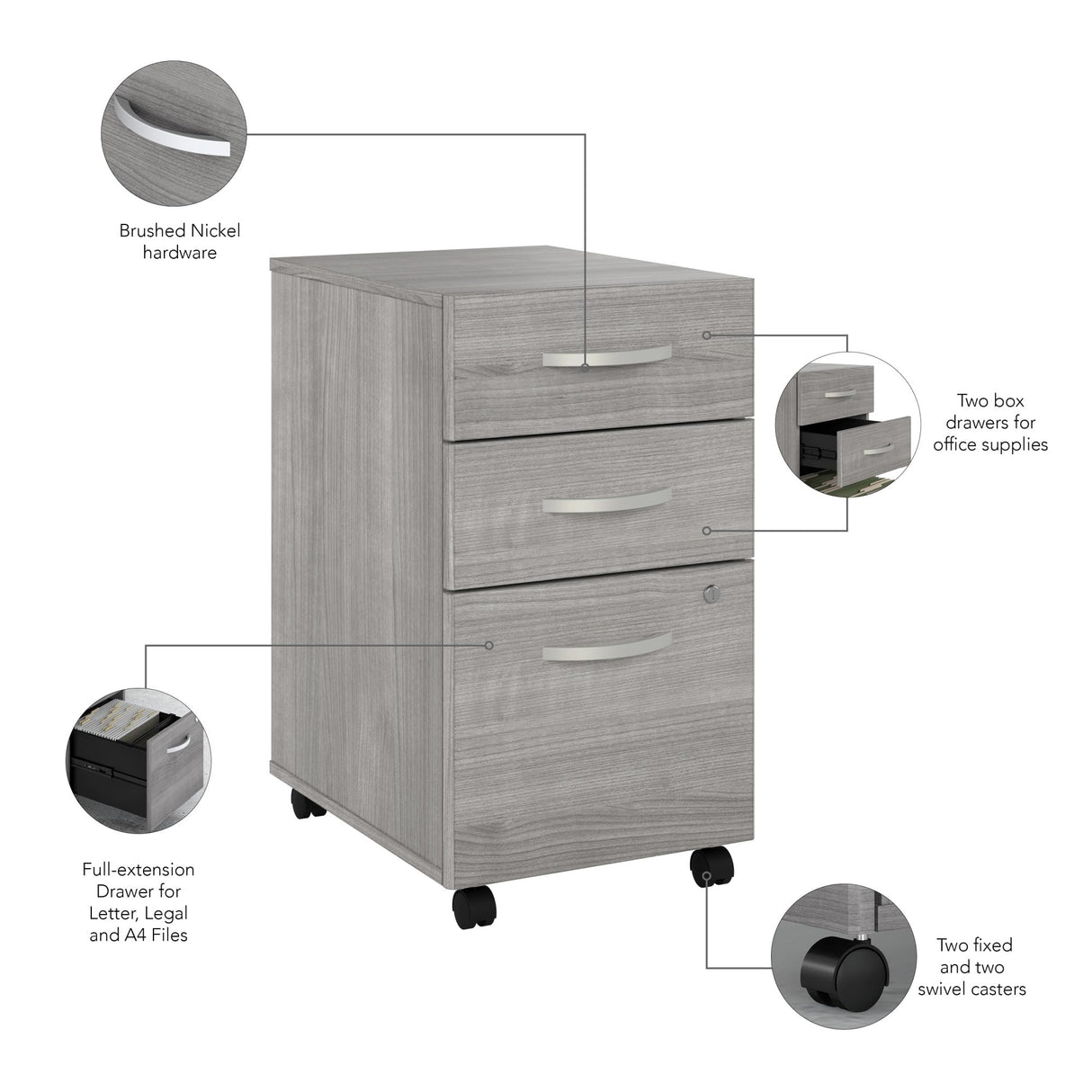 Bush SCF216PGSU 3-Drawer Vertical File Cabinet Locking Letter/Legal Platinum Gray 20-Inch D Bush Business Furniture