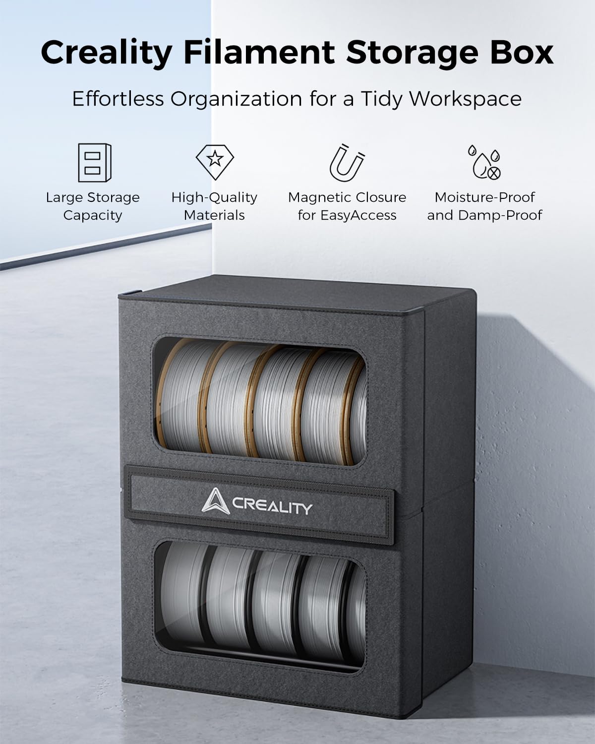 Creality Official Filament Storage Box, Moisture-proof and Dust-proof, Heavy Duty Metal Holder Rack for Filaments Organzied, 2-Tier Storage Shelves for 3D Printing Business, Studio, Office Workshop Creality