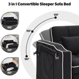 3 in 1 Sleeper Sofa Couch Bed,Velvet Convertible Loveseat Sleeper Sofa Bed,Pull Out Sofa Bed With USB Port & Ashtray and Swivel Phone Stand & Storage Pockets,Modern Sleeper Sofa for Living Room,Black WIIS' IDEA