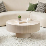 Modern Wood Round Coffee Table - Handcraft Drum Coffee Tables with Sturdy Base, Easy Assembly, Contemporary Style Small Coffee Table Tea Table for Living Room, Bedroom, Office (White Thick) YYZIWYUN