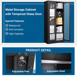 PEUKC 67IN Display Cabinet with Glass Doors, Metal Curio Cabinets with 4 Adjustable Shelves, Glass Cabinet Display Case for Home, Office, Clinic, Pantry (Black) PEUKC