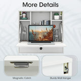 Tangkula Wall Mounted Desk, Folding Wall Table Floating Desk Wall Mount Laptop Desk, Space Saving Wall Mounted Table Wall Desk with Storage Drawer & Shelves (White) Tangkula
