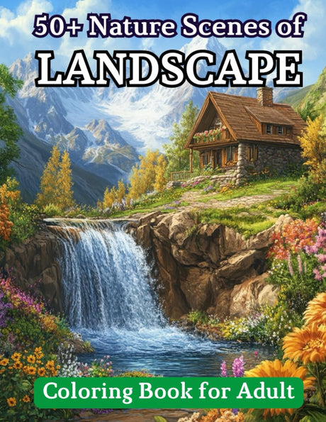 Relaxing Landscape Coloring Book for Adults and Teens:: 50+ Nature Scenes with Animals, Flowers, and Mountains for Anxiety Relief. Relaxation and Mindfulness Coloring Pages for Men and Women WoodArtSupply