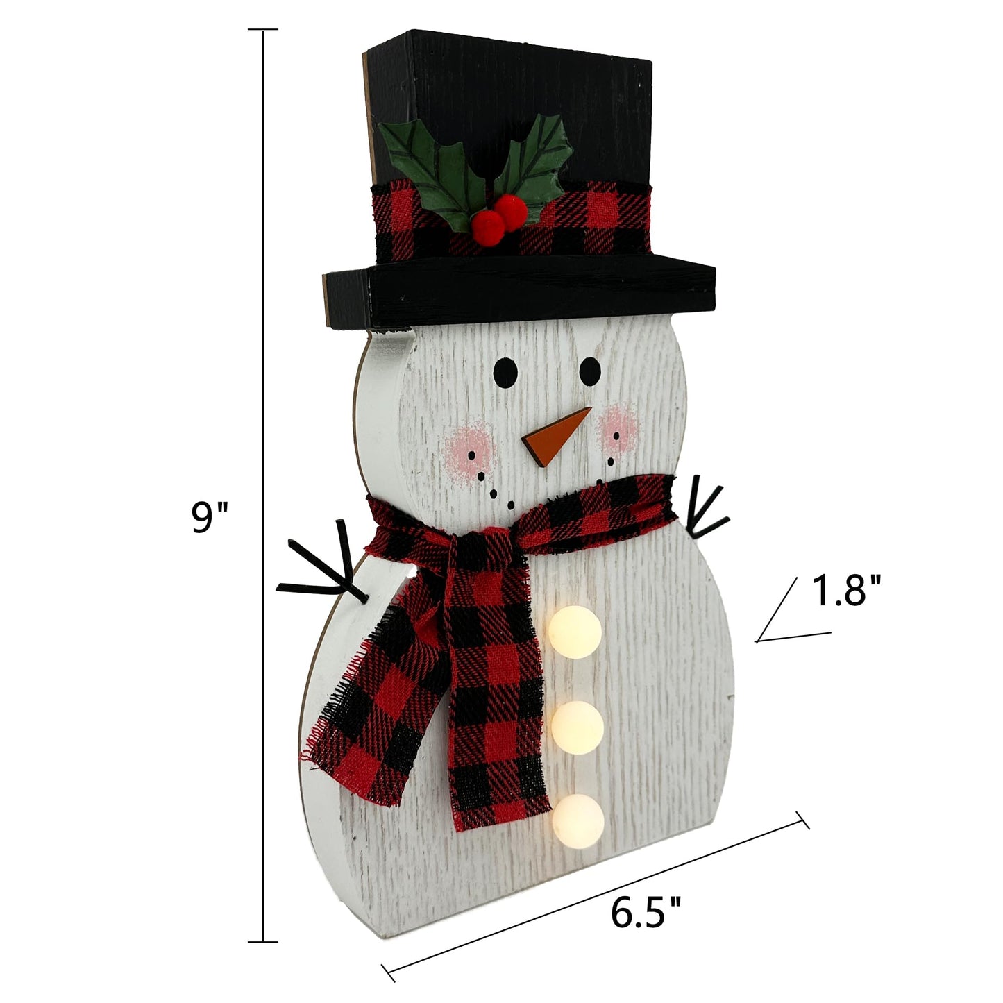 HOMirable Christmas Decorations for Home LED Lighted Snowman Decor Farmhouse Merry Christmas Sign Wooden Rustic Red Plaid Scarf Tabletop Xmas Holiday Signs Party Indoor Room