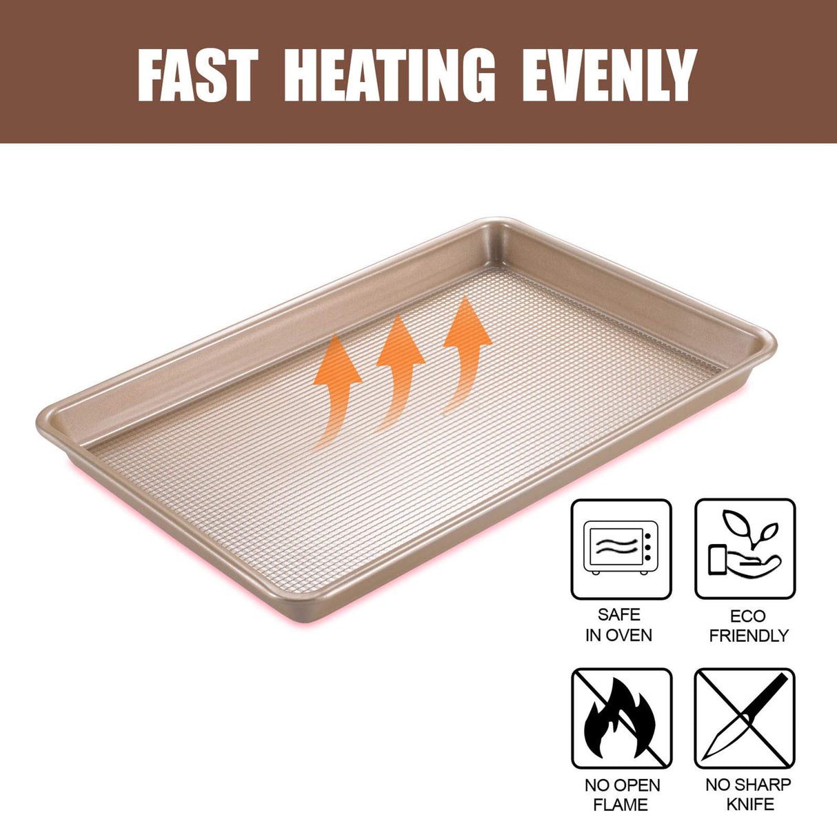 JOHO BAKING Cookie Sheet Baking Pan Set, Professional Baking Sheet for oven Nonstick, 2 Piece Bakeware Set, 9x13in,10x15in, Textured, Gold JOHO BAKING